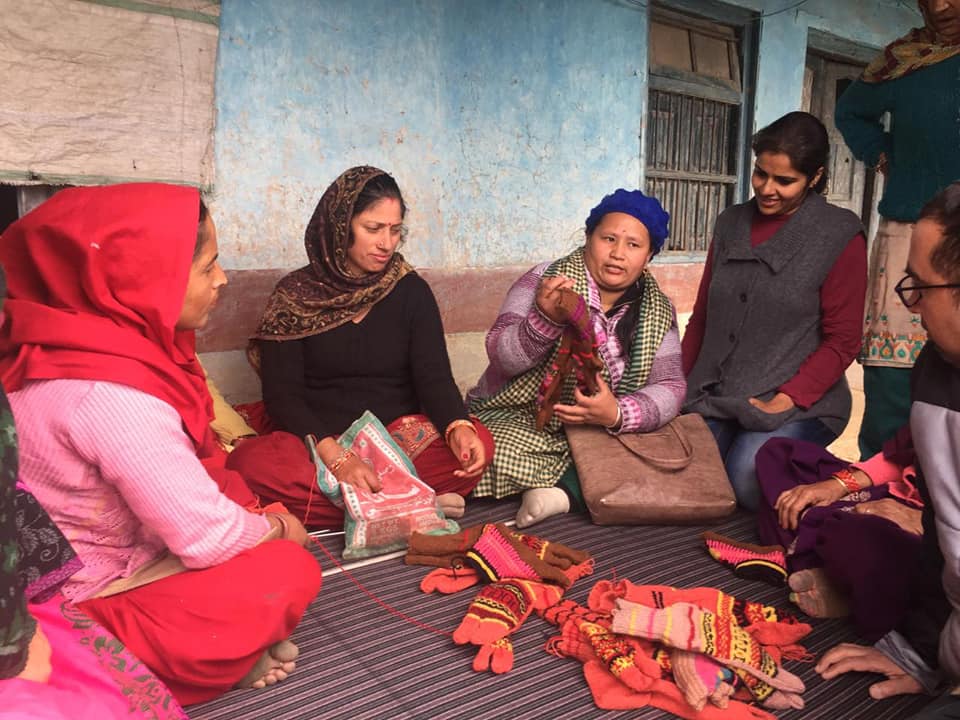 Shobha didi with village women of the hand knit woollen clothes program
